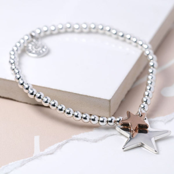 Silver Plated & Rose Gold Double Star Bracelet