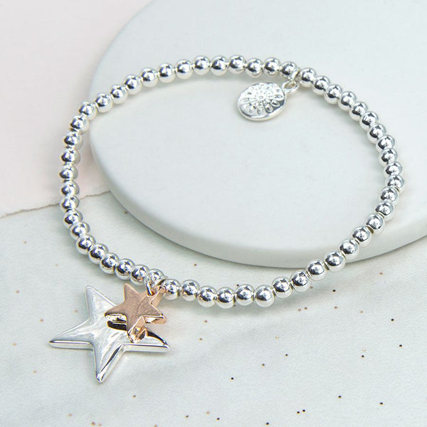 Silver Plated & Rose Gold Double Star Bracelet