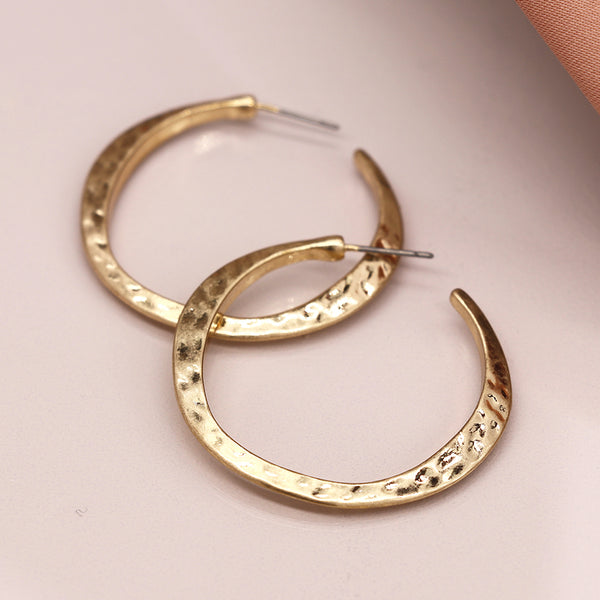 Worn Gold Hammered Open Hoop Earrings