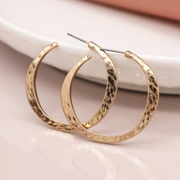 Worn Gold Hammered Open Hoop Earrings