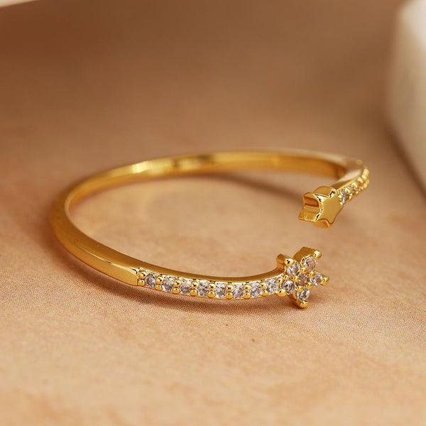 Gold Plated Open Ring With Crystals & Stars