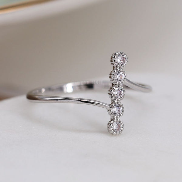 White Gold Plated Crystal Column Ring