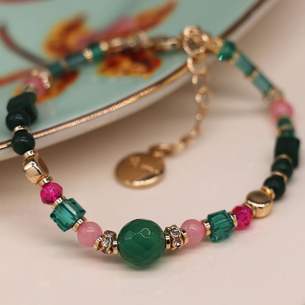 Green & Pink Multi Crystal Bead Bracelet