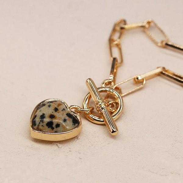Gold Plated Dalmation Heart T-Bar Necklace