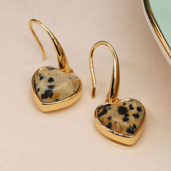 Gold Plated Dalmation Heart Drop Earrings