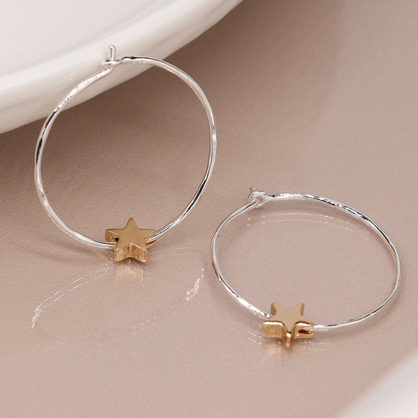 Silver Hoop And Golden Star Earrings