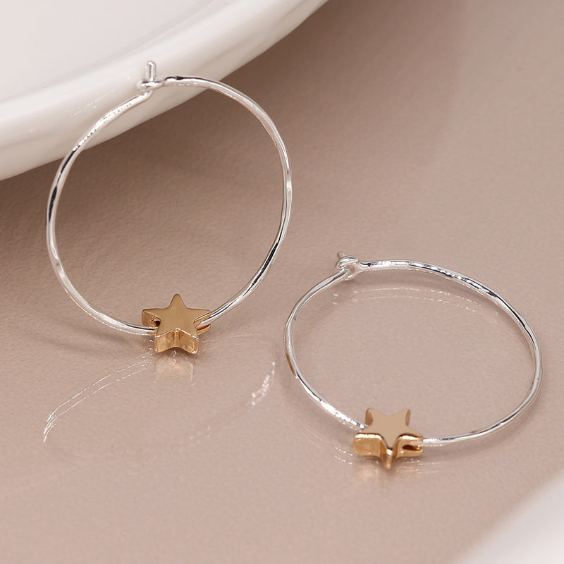 Silver Hoop And Golden Star Earrings