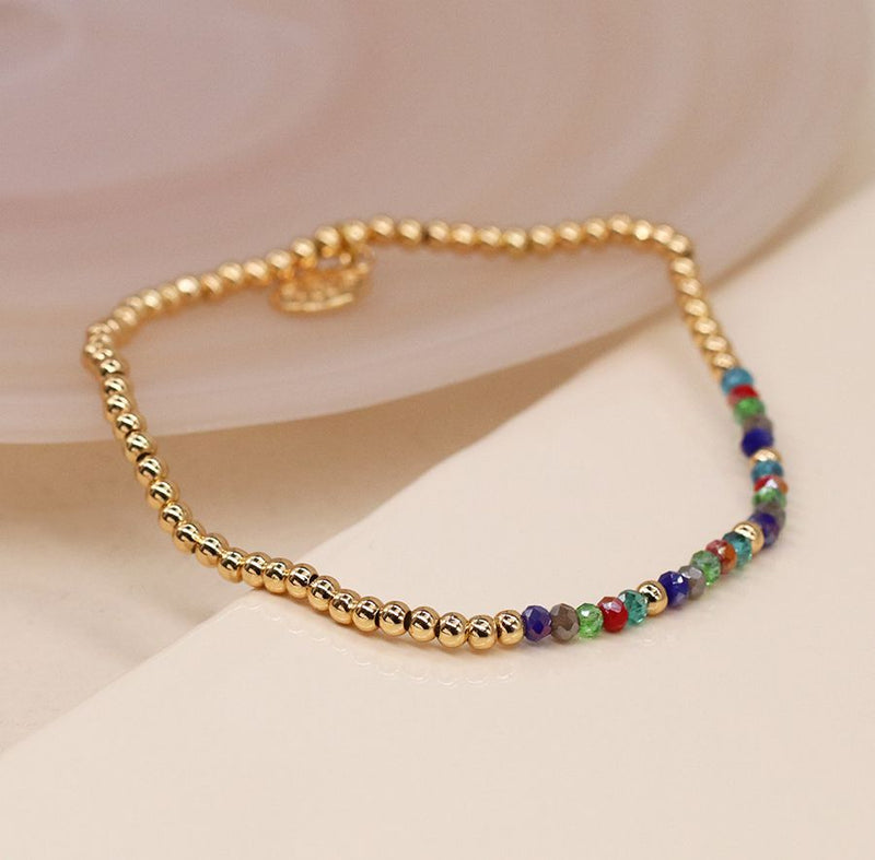 Multicoloured Gold Plated Bead Bracelet