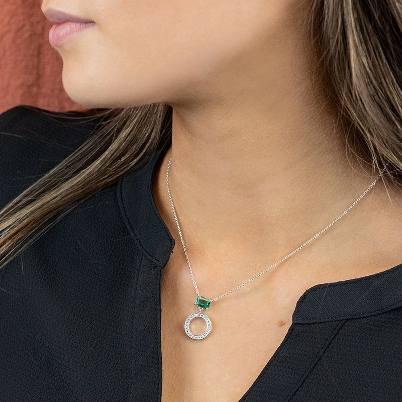 Silver Plated Crystal Circle & Aqua Crystal Necklace