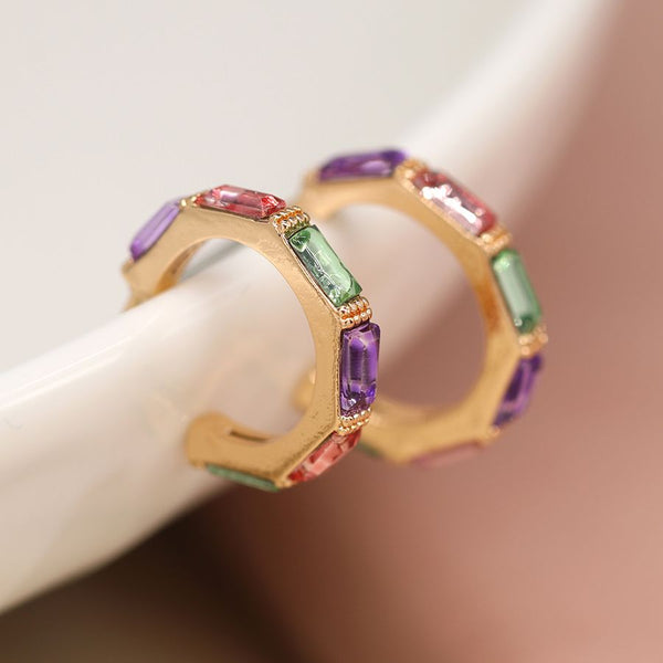 Gold & Lilac Mix Crystal Open Hoop Earrings