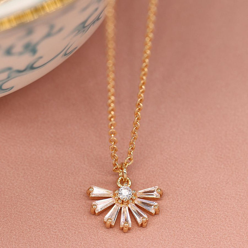 Golden Crystal Deco Fan Necklace