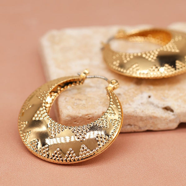 Golden Embossed Zig-Zag Hoop Earrings