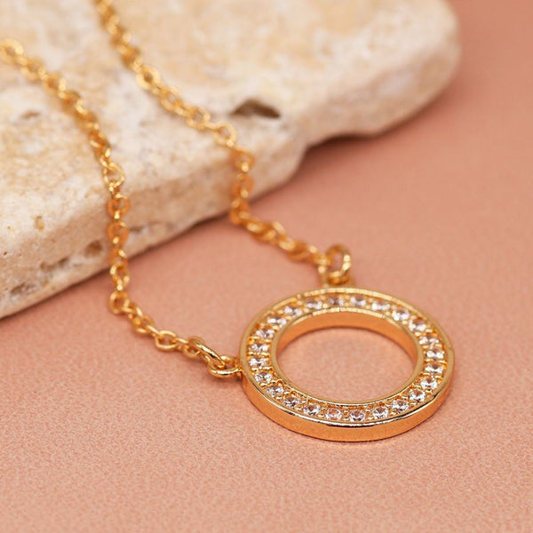Golden Crystal Inset Hoop Necklace