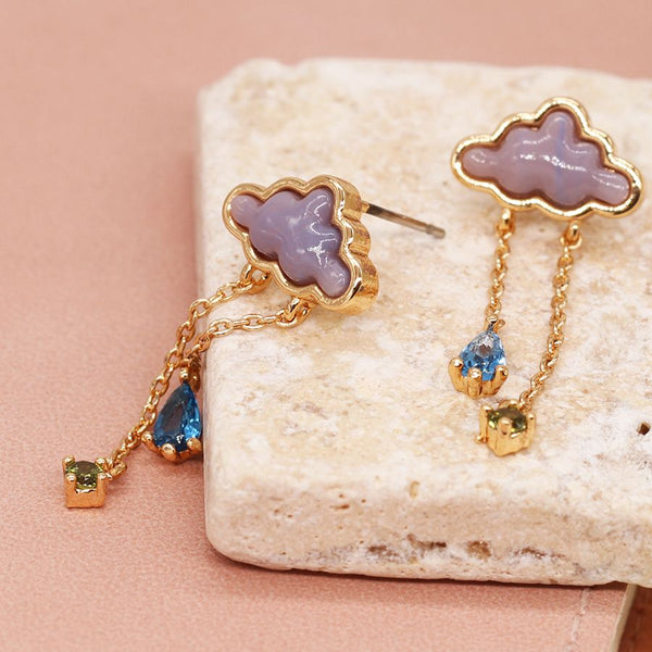Golden Cloud & Crystal Raindrop Earrings