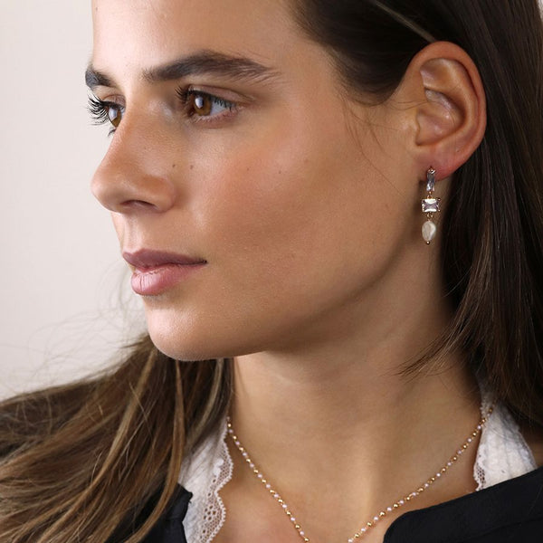 Golden Crystal & Pearl Drop Earrings