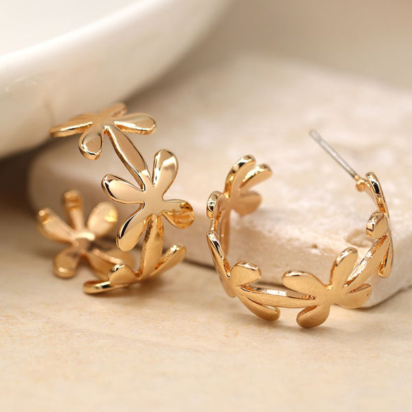 Golden Simple Daisy Chain Hoop Earrings