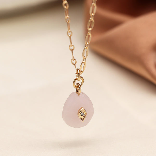 Faux Gold Necklace with Imitation Rose Quartz Pendant