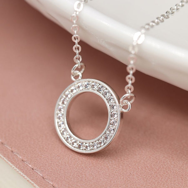 Silver Plated Crystal Inset Circle Necklace