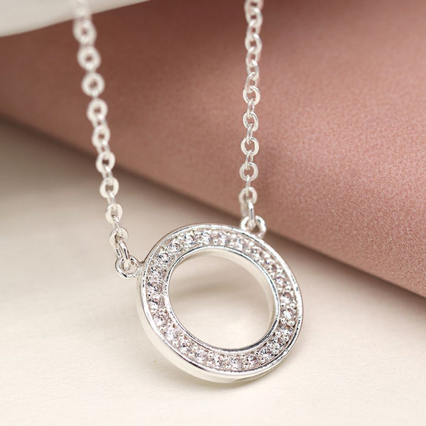 Silver Plated Crystal Inset Circle Necklace