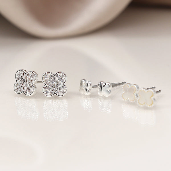 Silver Plated Triple Quatrefoil Stud Set