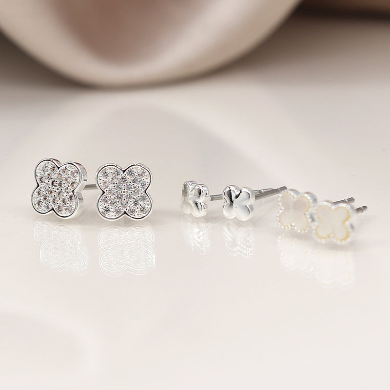 Silver Plated Triple Quatrefoil Stud Set