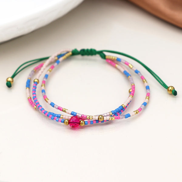Pink & Blue Mix Adjustable Bead Bracelet