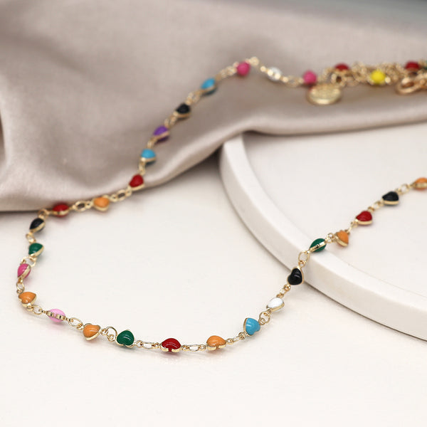 Multicolour Enamel Hearts Necklace