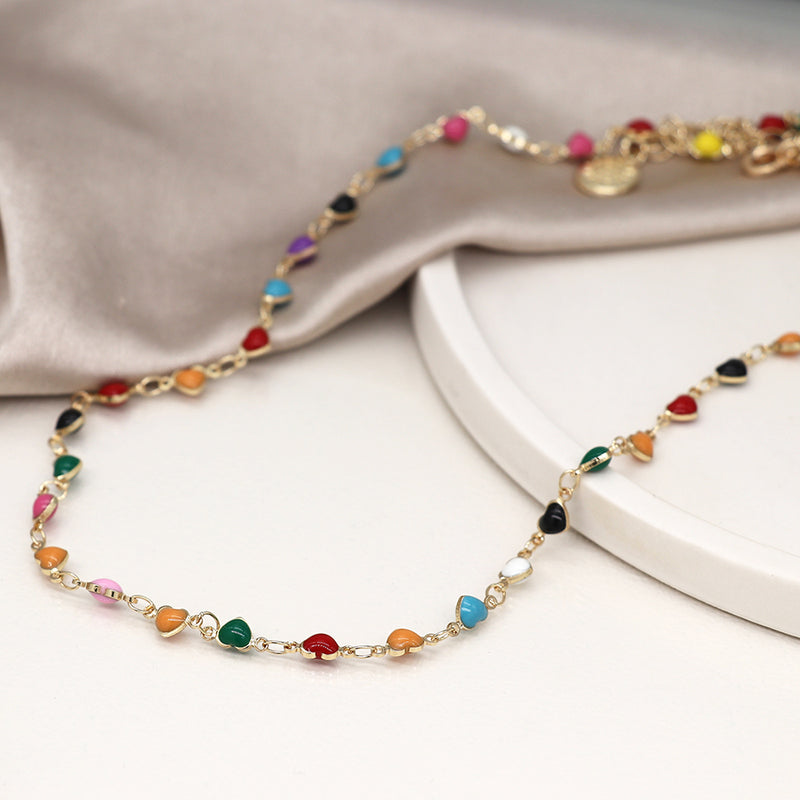 Multicolour Enamel Hearts Necklace