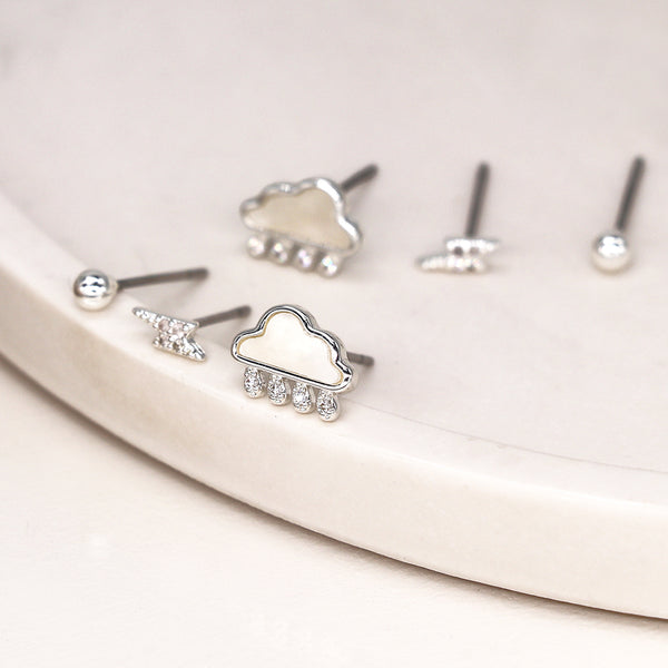 Clouds and Raindrops Studs 3 Pack