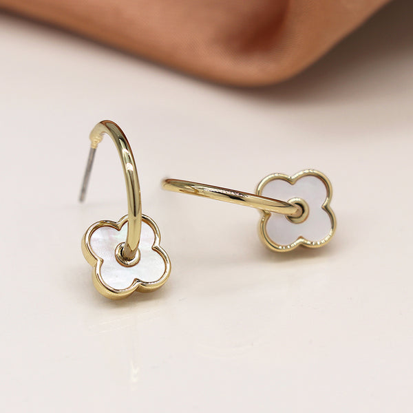 Faux Gold Plated Quatrefoil on Hoop Earrings