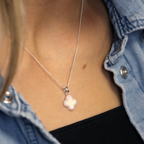 Silver Plated crystal Edged Quatrefoil Necklace