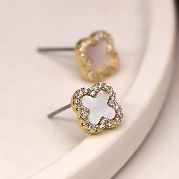 Faux Gold Plated Crystal Edge Quatrefoil Studs