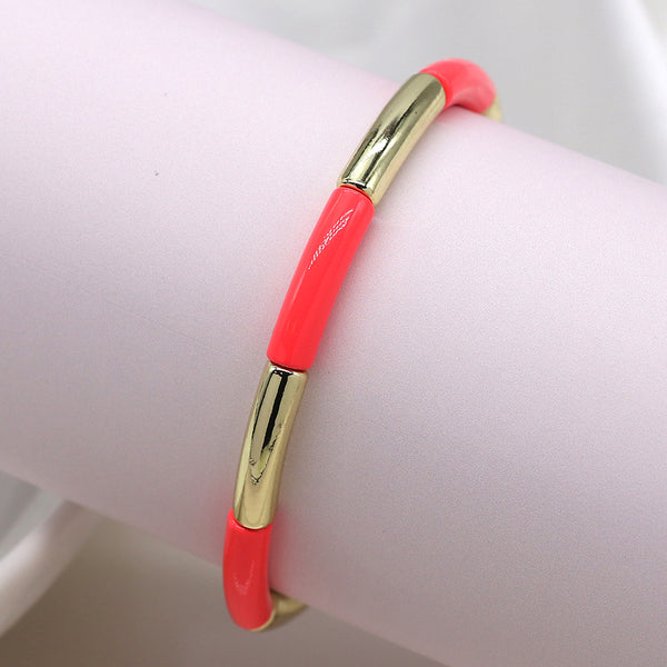 Golden & Coral Curved Bead Bracelet