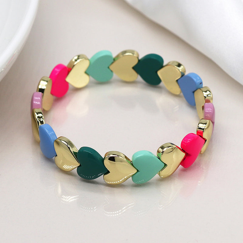 Golden & Multi-Coloured Hearts Bracelet