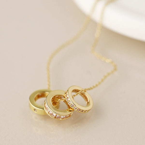 Gold Plated Triple Mini Rings Necklace