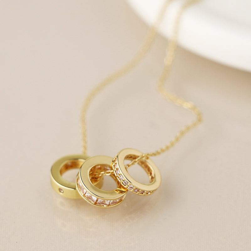 Gold Plated Triple Mini Rings Necklace