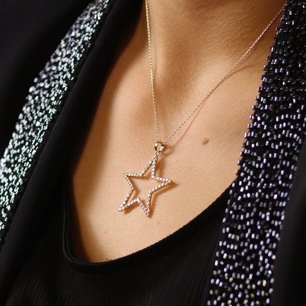 Golden Pave Crystal Star Necklace