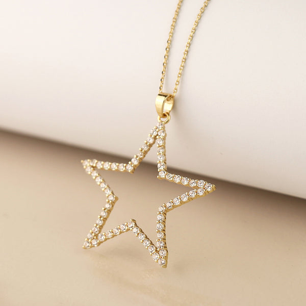 Golden Pave Crystal Star Necklace