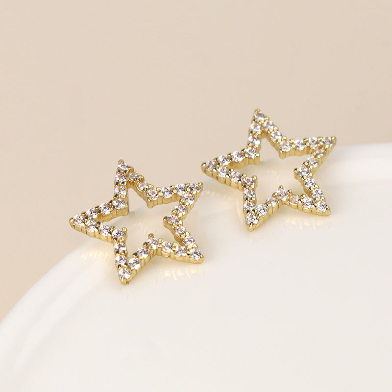 Golden Pave Crystal Star Studs