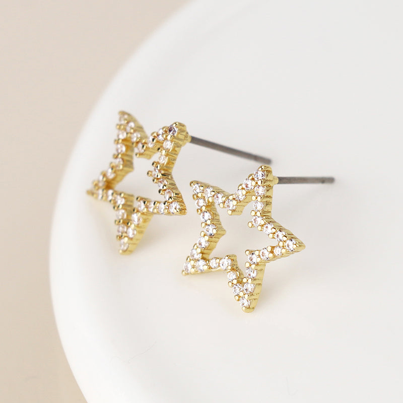 Golden Pave Crystal Star Studs