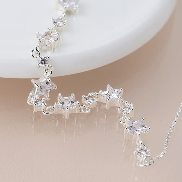 Silver Plated Crystal Star Linked Station Necklace