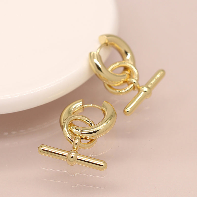 Golden chunky Hoop T-Bar Earrings