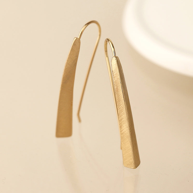 Gold Brushed Tri-Edge Drop Earrings