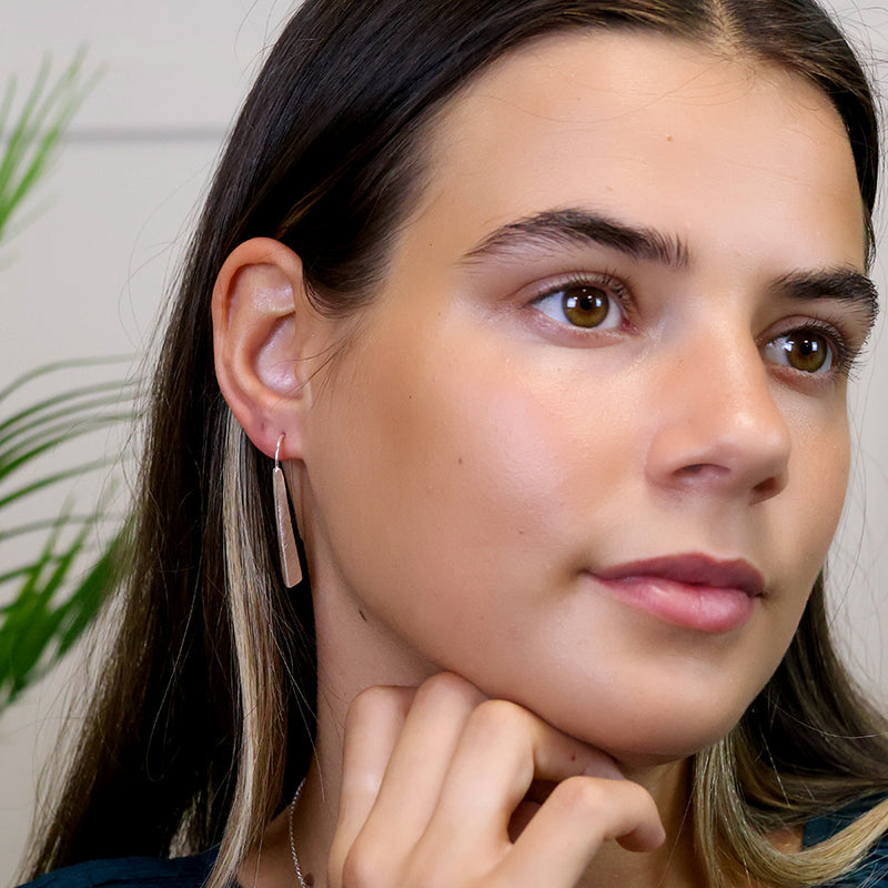 Silver Brushed Tri-Edge Drop Earrings