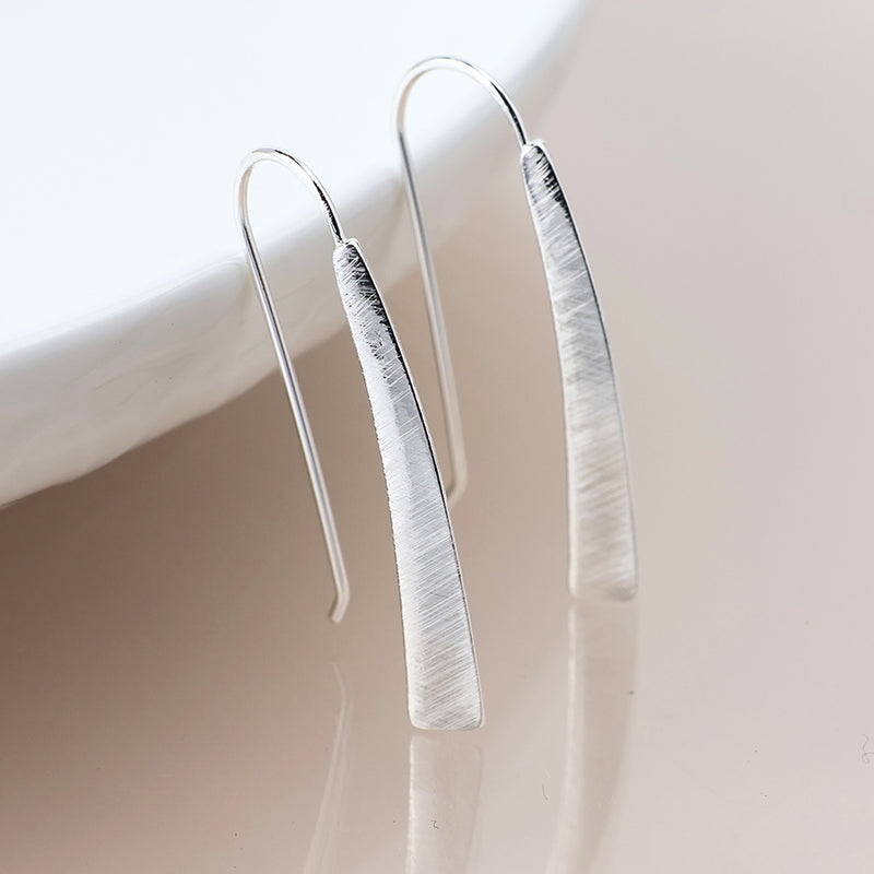 Silver Brushed Tri-Edge Drop Earrings