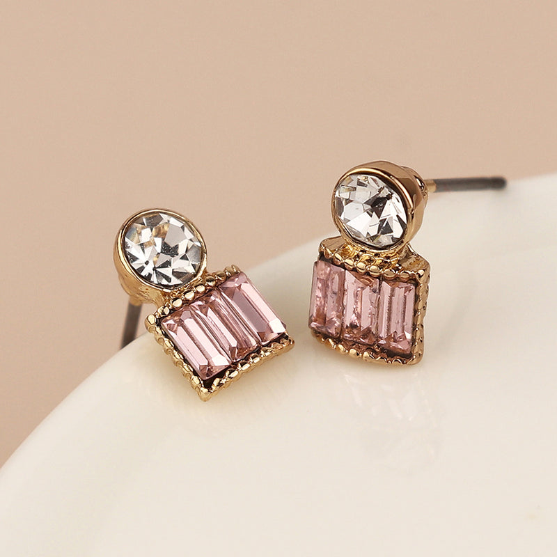 Golden Mixed Shape Pink Crystal Earrings