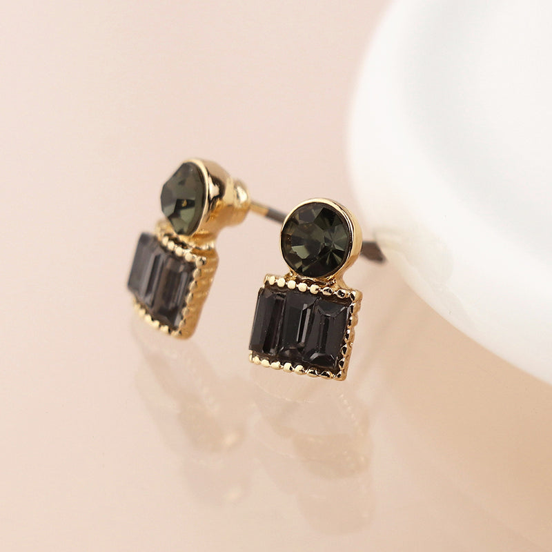 Golden Mixed Shape Black Crystal Earrings