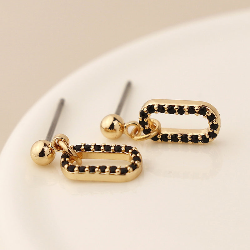 Golden & Black Crystal Mini Stadium Earrings