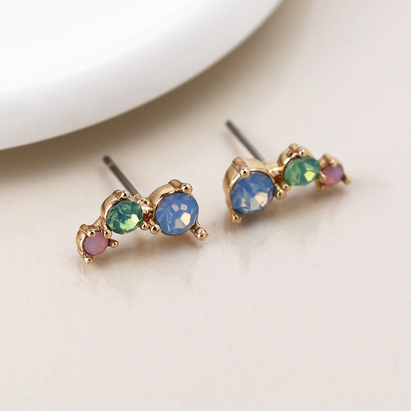Golden Triple Pastel Mix Crystal Ear Climbers