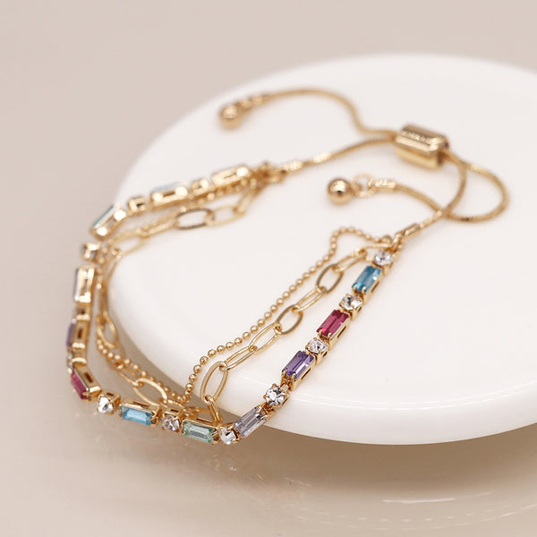 Golden Multi-Coloured Crystals & Chains Bracelet